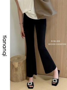 Fashionable European Style Ice Cool Straight Leg High Waist Slim Black Pants for Women Casual Lightweight Summer Trousers