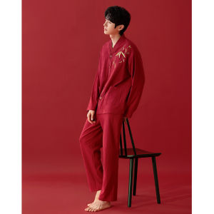 Wedding Couple Set Long Sleeve Chinese Style Red Home Wear