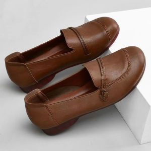 Comfortable Leather Slip-On Shoes for Women Spring Autumn Style Cow Tendon Anti-Slip Soft Bottom Casual Fashion Single Shoes