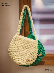 กระเป๋าถือผ้าตาข่ายถักแบบมือทำ Maden กระเป๋าสะพายไหล่สำหรับผู้หญิง กระเป๋าถือแบบมีซิป กระเป๋าสะพายประจำวัน กระเป๋าถือแบบมีซิป