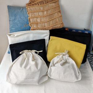 Túi Đựng Đồ Vải Canvas Cotton Lanh Màu Trắng Túi Đựng Đồ Cầm Tay Có Dây Rút Khóa Kéo Chống Mài Mòn Cho Phụ Nữ