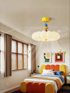 DGY | Hidden Ceiling Fan Light For Bedroom Children Room Cream Style Eye Protection