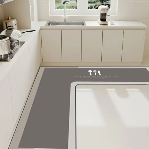 VIKAMA Modern Minimalist L-Shaped Rug Non-Slip Quick-Dry Bathroom Mat Toilet Floor Mat Kitchen & Laundry Area Rug Home Decor