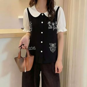 AIYITI | Doll Collar Short Sleeve Stylish Embroidered Plus Size Shirt