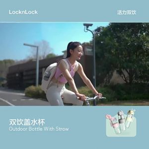 Botol Minum Air Sport 640ml Water Bottle Portabel Botol Minum Sport Transparan Tutup Flip Thumbler Warna Olahraga Tali Kain/ YH-8009