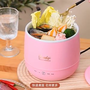 Nồi Lẩu Điện Mini Đa Năng 1.8lit Nấu Cơm  Xửng Hấp Văn Phòng Ký Túc Xá tráng men trắng Chống dính