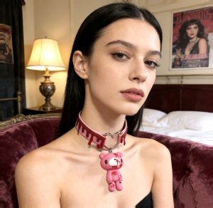 Cute Bear Gothic Choker Necklace with Heart Ring Drip Decor Y2K Style Accessory for Women Girls Daily Party Wear