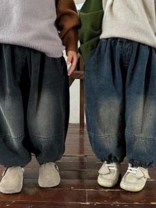 Loose Casual Denim Pants for Kids Spring Autumn New Style Boys Girls Vintage Lantern Pants Baby Casual Long Trousers