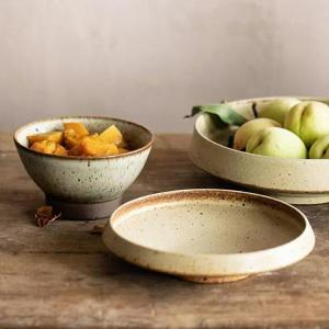 OMK Rough Pottery Life Aesthetics Handmade Rough Ceramic Salad Plate Deep Soup dish bowls
