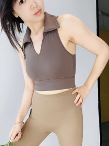 Sports Bra Shockproof Fixed Cup V-Neck Yoga Underwear with Chest Pad Running Sports Bra Gathered Backless Breathable Quick Dry