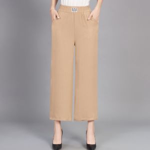 Quần Ống Rộng Cạp Cao Mùa Hè Cho Phụ Nữ Trung Niên Và Cao Tuổi Quần Dài Thường Ngày Màu Trơn Mỏng Dài Đến Mắt Cá Chân