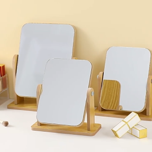 Cermin Kaca Rias Kayu Bentuk Persegi Model Standing Foldable Cermin Aesthetic Korea