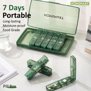 กล่องยา 21 ช่อง แบบพกพา กันน้ำ กันความชื้น พร้อมชุดตัดยาเม็ด HOMSMART - ที่นี่