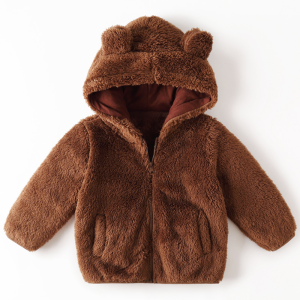 Kids Fleece-lined Thickened Fleece Outwear Boys and Girls Polar Fleece Long Velvet Tops Baby Hoodie Autumn and Winter Clothing