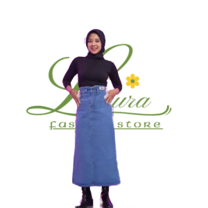 ROK JEANS PANJANG - Highwaist Rok Slit Jeans Panjang - ROK JEANS WANITA - ROK JEANS SKIRT PANJANG