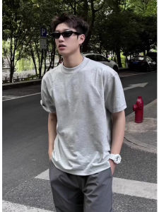 CHENMU | Áo Thun Nam Mùa Hè Cotton Xám Cổ Nhỏ Tay Ngắn 100% Cotton Đầy Đặn Ôm Sát