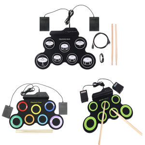 Electric Drum Set with Drumsticks Flexible Roll-Up Drums Kit Portable Musical Drums Pad for Adult & Kids Beginner Instrument