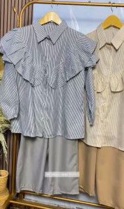 Setelan shabira katun serut salur Wanita One set  Setelan Celana Panjang Model Kulot One Set serut salur All Size Terbaru 2025