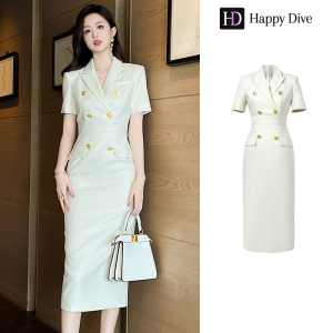 Happy Diva เดรสผู้หญิง เดรสสีขาว สีเขียว เดรสแขนสั้น เดรสสูท เดรสทำงาน เดรสไฮโซ เดรสวินเทจ เดรสออกงาน เดรสปาร์ตี้ ชุดราตรี 50584