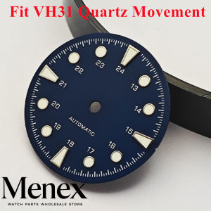 Menex 28.5mm Black/White Watch Dial with Green Luminous Hands for Fit VH31 Quartz Movement - Replacement Spare Repair Watch Part
