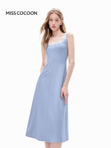 Misscocooun Summer New Style A-Line Slimming Dress Large U-Neck Denim Simulation Womens Fashion Sense Polyester Fiber Dress