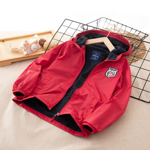 Kids Overcoat Boys Jacket Spring & Fall Windcheater Fleece-lined Thin Windproof Waterproof and Warm Stand Collar Babys Top