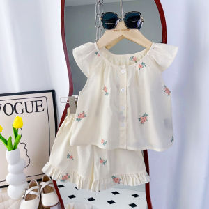 Menoea Áo Tay bay in quần áo trẻ em mới 1-5 tuổi mùa hè + quần short xếp li trang phục trẻ em hàng ngày đơn giản dễ thương 2 bộ chi tiết