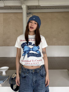 Áo Thun Tay Ngắn in Họa Tiết Bướm Phong Cách Mỹ Dáng Rộng Vừa Vặn Cổ Tròn Cotton Pha Trộn Thường Ngày Mùa Xuân