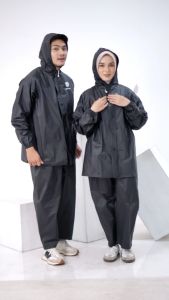 Zotta Jas Hujan Pria Wanita Setelan Celana Bahan PVC Tebal Anti Rembes