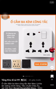 Ổ cắm điện ba kèm công tắc đơn Marc Lichte âm tường chính hãng tiêu chuẩn châu âu chống cháy nổ