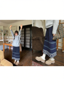 NIHAOKANONG | Chân Váy Len Jacquard Họa Tiết Tuyết Trung Bình