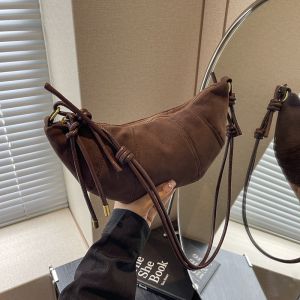 Fall Fancy Small Bag Womens 2024 New Brown Retro Croissant Patchwork Crossbody Dumpling Bag Niche Style