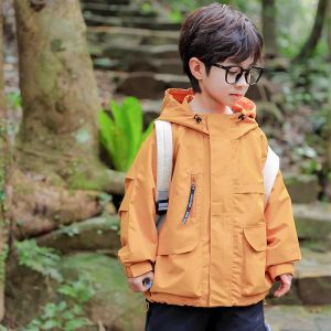 Boys Spring Autumn Hooded Windproof Jacket 2025 New Style Childrens Outerwear Korean Style Long Sleeve Zipper Closure