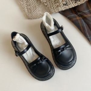 Lolita Style Mary Jane Flat Shoes for Students Spring Autumn New Fashion Japanese School Uniform Low Heel Anti-Slip PU Leather