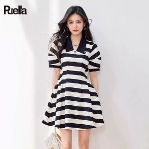 puella | Đầm A-line Ôm Eo Dây Carô Màu Sọc Mùa Hè Có Cổ Áo Polo
