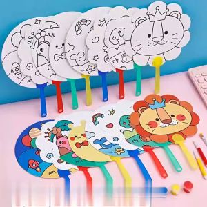 MI-M374 Mainan Edukasi Kipas Mewarnai Anak Motif Astronot Dino Lucu / Kipas Tangan DIY Kerajinan