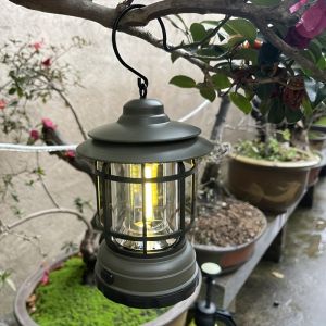 1PC Rechargeable Outdoor Camping Lights Retro Portable Camping Tent/Table Lamp Hanging Lights Garden Decoration(Without Battery)