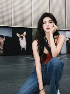 Retro Hong Kong Style Sweet Spicy Red Vest Womens Short Sleeveless Top Inner Wear Summer Outerwear Backless Fashionable