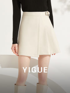 Yigue | High Waist Pinched Pleated Skirt Irregular Buckle Decorative Short