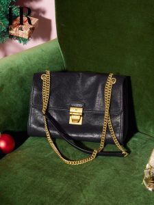 Retro Ladies Chain Shoulder Bag Tanned Cowhide Underarm Bag for Commuting And Traveling Medium Hardness Fabric Lining