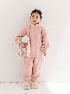 Thickened Fleece Warm Childrens Sleepwear Set Baby Girls Home Clothes Cotton Velvet Soft Comfortable Two-Piece Suit for Autumn Winter