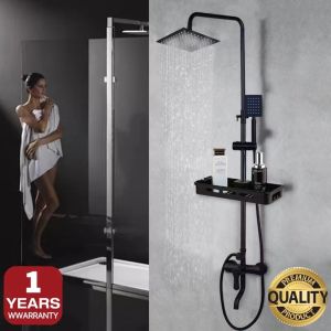 SUS304 Shower Set Bathroom 4 in 1 Brass Body with Rainfall Shower Head High Pressure Storage Shelf Four Way Cold and Hot Water Saving Shower