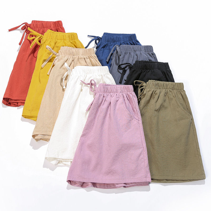 Womens Cotton Linen Shorts Summer Loose Korean Style Sport High Waist Casual Pants Large Size Pure Cotton Outdoor Student Hot Pants Five-Quarter Length