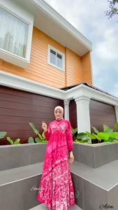 PINK DRESS GAMIS TWILL RAYON CANDI MEKAR GAMIS BATIK CAP PEKALONGAN GAMIS SHALDA BATIK PEKALONGAN