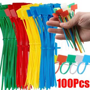 100Pcs Plastic Loop Ties Markers Cable Tag Wire Organizer Anti-slip Fastening Loop Fixed Tools DIY Nylon Markable Cable Tie Tag Labels