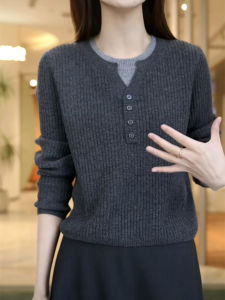 เสื้อสเวตเตอร์ถักผู้หญิง ทรงหลวม ทรงเข้ารูป แฟชั่นฤดูใบไม้ร่วง/ฤดูหนาว ดีไซน์ใหม่ ชั้นใน ผ้าขนสัตว์ ผ้าขนสัตว์ผสม