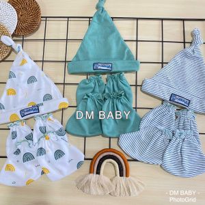 Seri Sage Salur - 3set Kupluk Sarung Tangan dan Sarung Kaki Bayi Baru Lahir New Born
