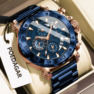 POEDAGAR Luxury Men Wristwatch Date Luminous Waterproof Quartz Man Clock Chronograph Stainless Steel Fashion Mens Watches Reloj
