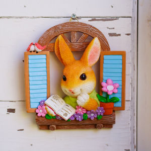 Cute Rabbit Wall Decorations Garden Art Balcony Decorations Kindergarten Wall Hanging Pieces Synthetic Resin Country Style Handmade Gifts