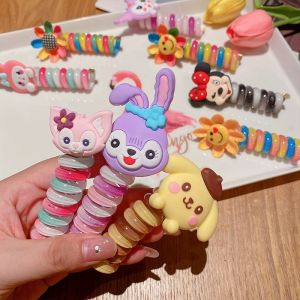 Childrens Christmas Telephone Wire Hair Tie New Fashion Cartoon Rainbow Phone Cord Hair Rubber Band Cute Ponytail Hair Band Hair Rope For Girl Woman Hair Accessories